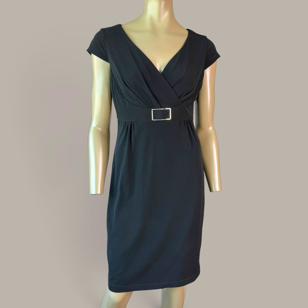 White House Black Market Womens 4 Black Party Dress Stretch Buckle Cap Sleeves